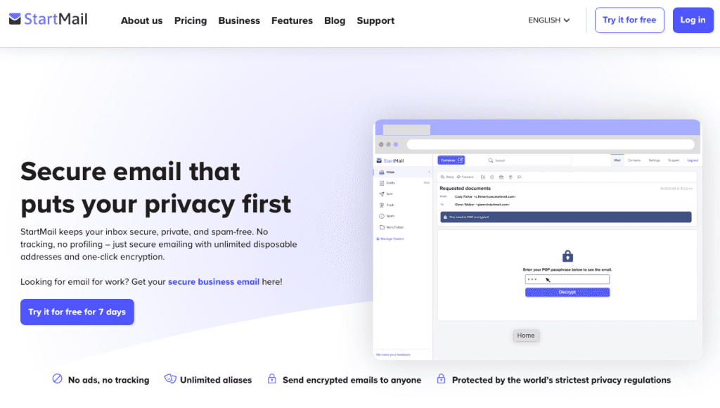 Startmail screenshot