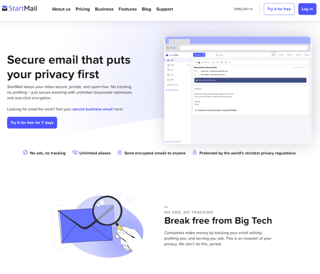 Capture d'écran Startmail