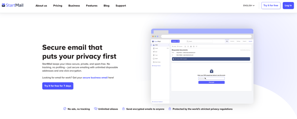 Startmail screenshot