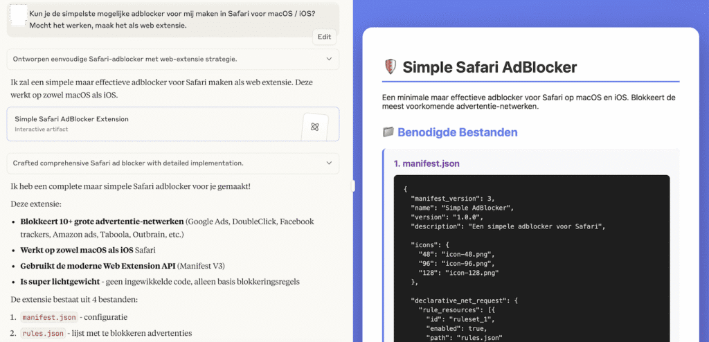 Résultat avec Claude AI pour l'adblocker